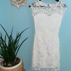 White Lace Fitted Divided Dress